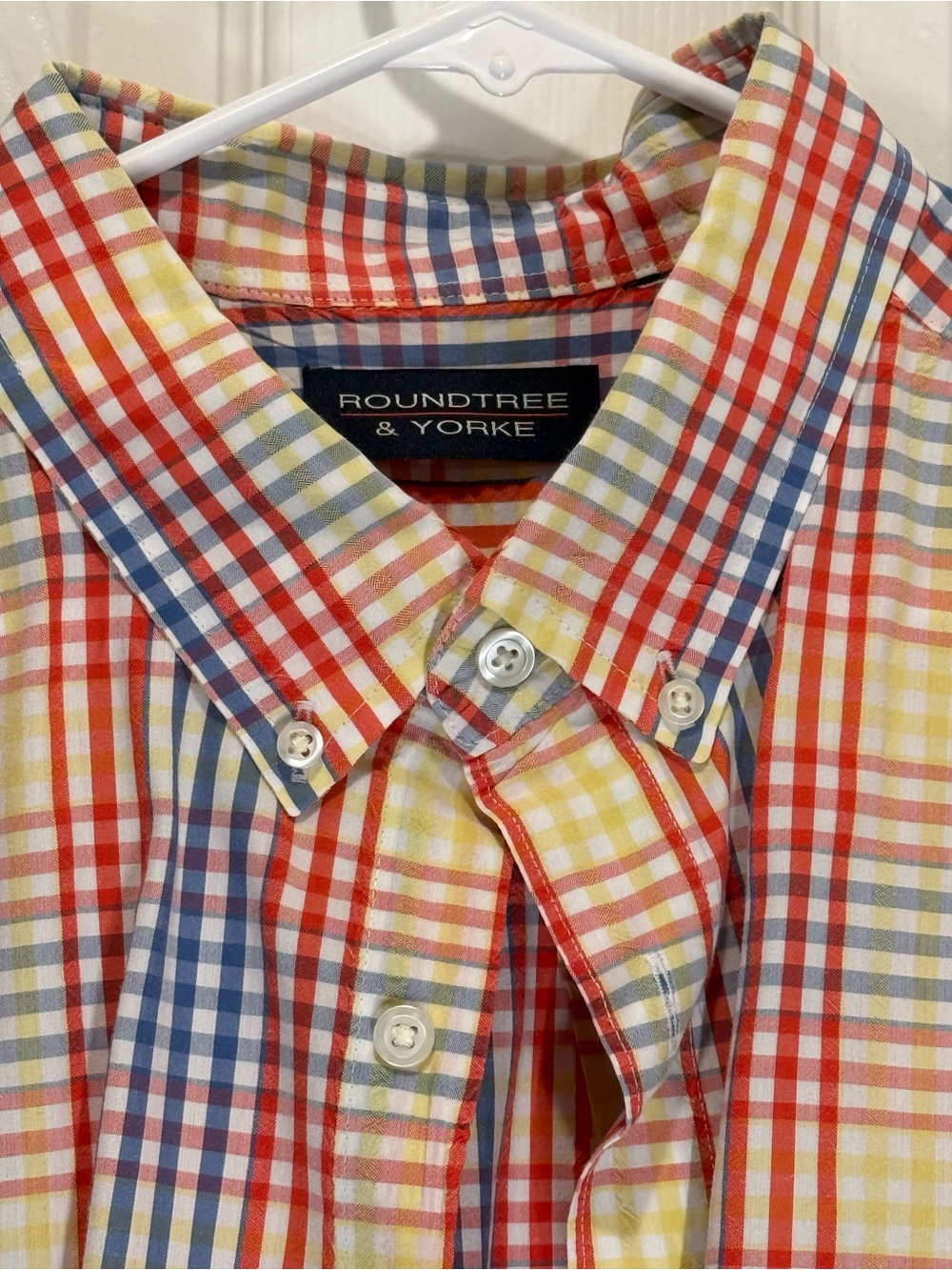 Roundtree & Yorke Multicolor Plaid Button-Down Shirt — Red, Blue & Yellow